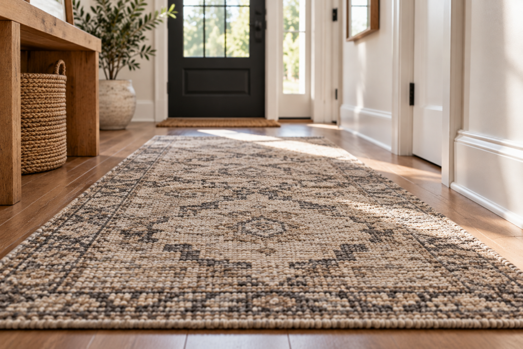 Low-pile rug in a high-traffic hallway