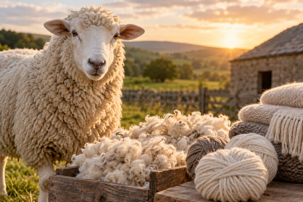 Where does wool come from - sheep fleece, wool yarn and blankets